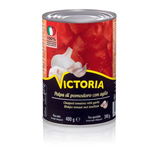 VICTORIA Tükeldatud tomatid küüslauguga 400g (plekkpurk) product_info