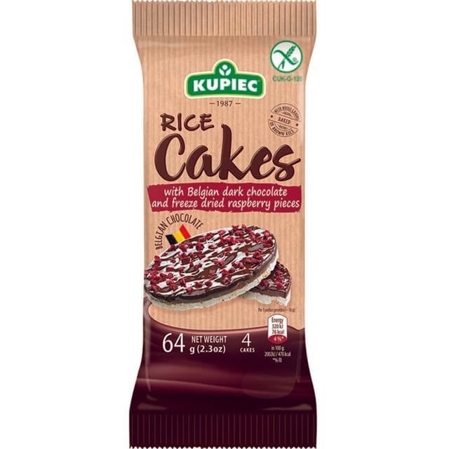 KUPIEC Riisivahvlid tumeda šokolaadi ja vaarikatükkidega 64g product_info