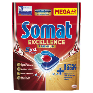 SOMAT 5 in1 Excellence Premium Nõudepesumasina tabletid 42tk
